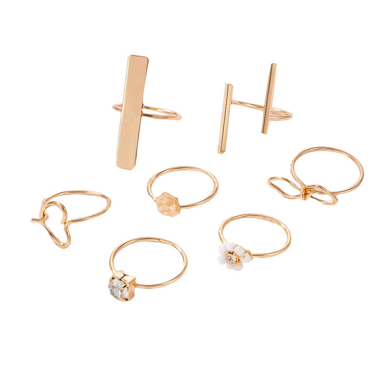 Gold Plated Contemporary Stackable Rings Set of 7