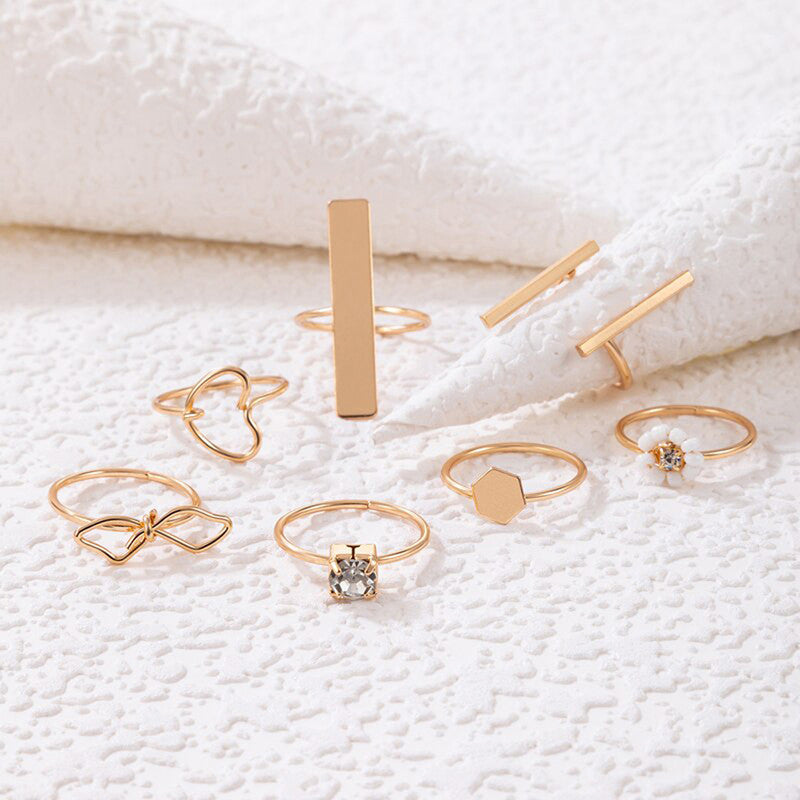 Gold Plated Contemporary Stackable Rings Set of 7