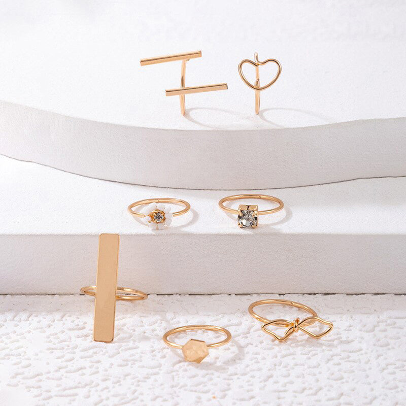 Gold Plated Contemporary Stackable Rings Set of 7