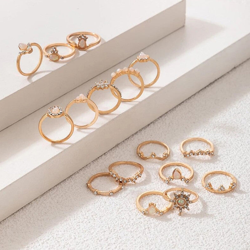 Women Set of 16 Contemporary Gold-Plated Finger Rings