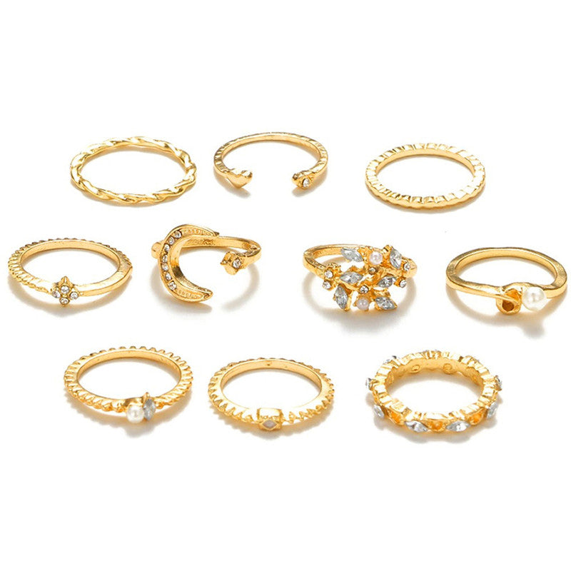 Gold Plated Contemporary Stackable Rings Set of 10 For Women