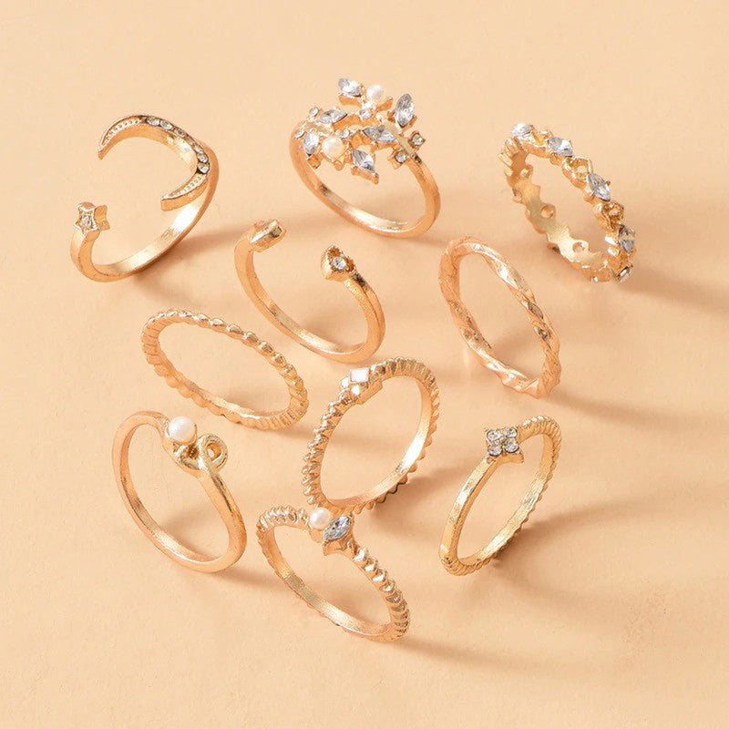 Gold Plated Contemporary Stackable Rings Set of 10 For Women