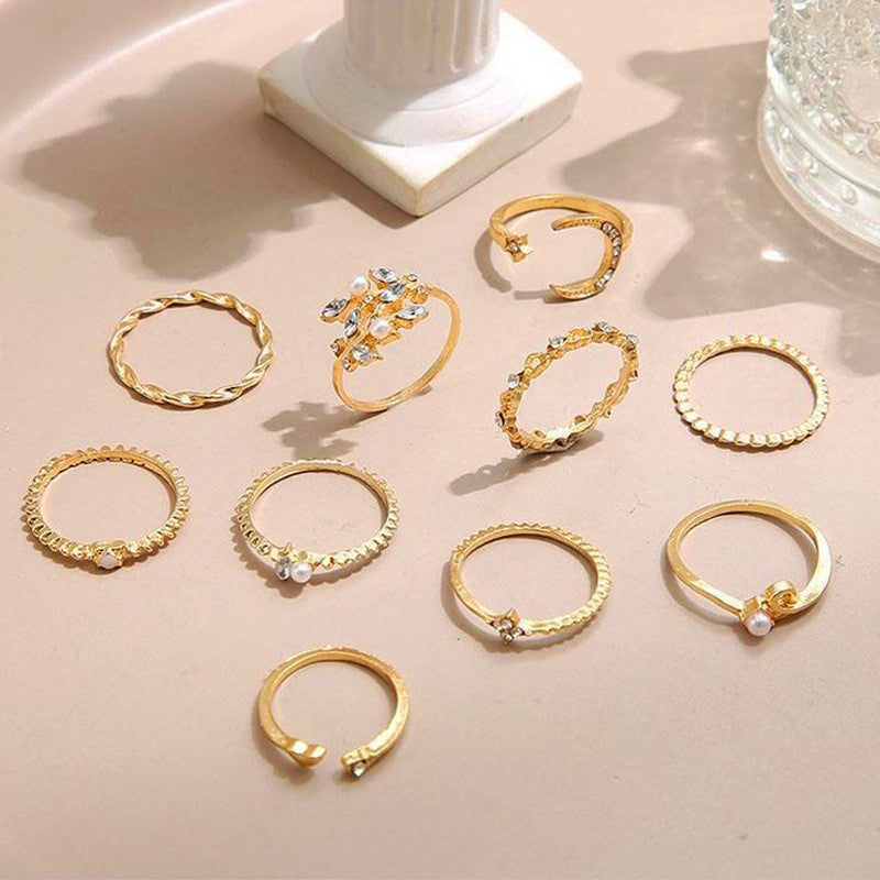 Gold Plated Contemporary Stackable Rings Set of 10 For Women