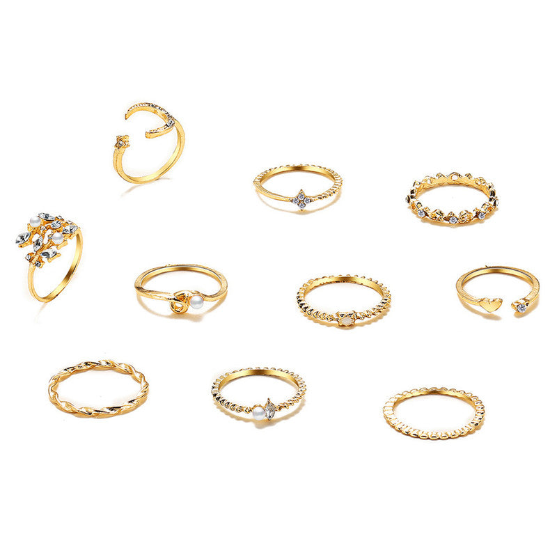 Gold Plated Contemporary Stackable Rings Set of 10 For Women