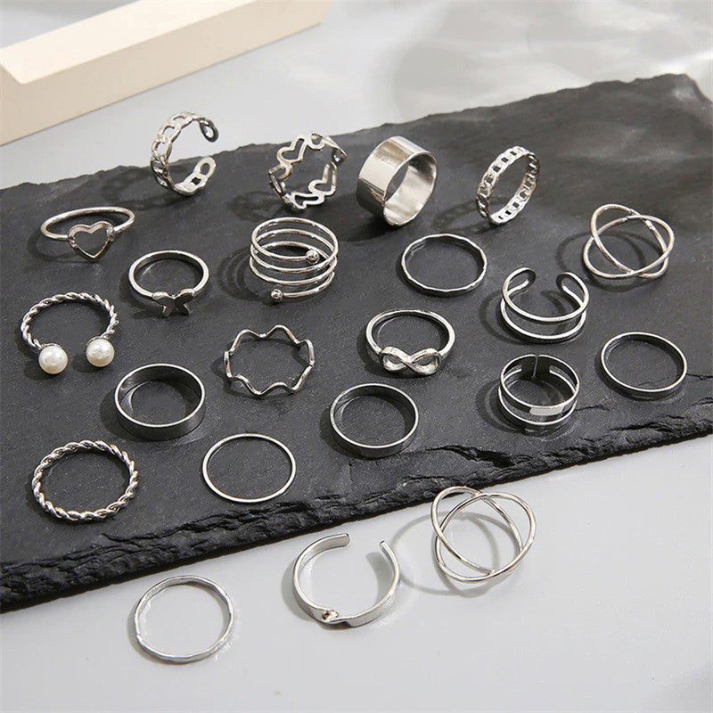 Silver Plated Contemporary Stackable Rings Set of 22 For Women