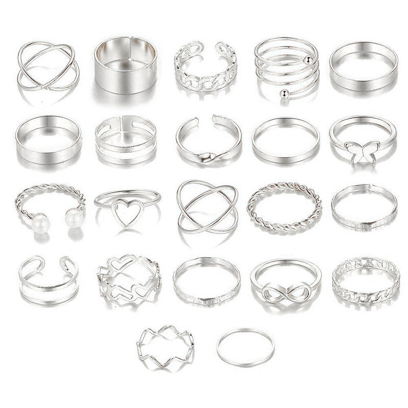 Silver Plated Contemporary Stackable Rings Set of 22 For Women