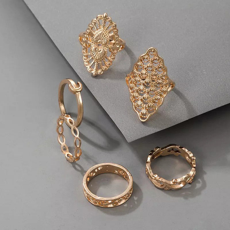 Women Cocktail Set of 6 Gold Plated Contemporary Finger Ring