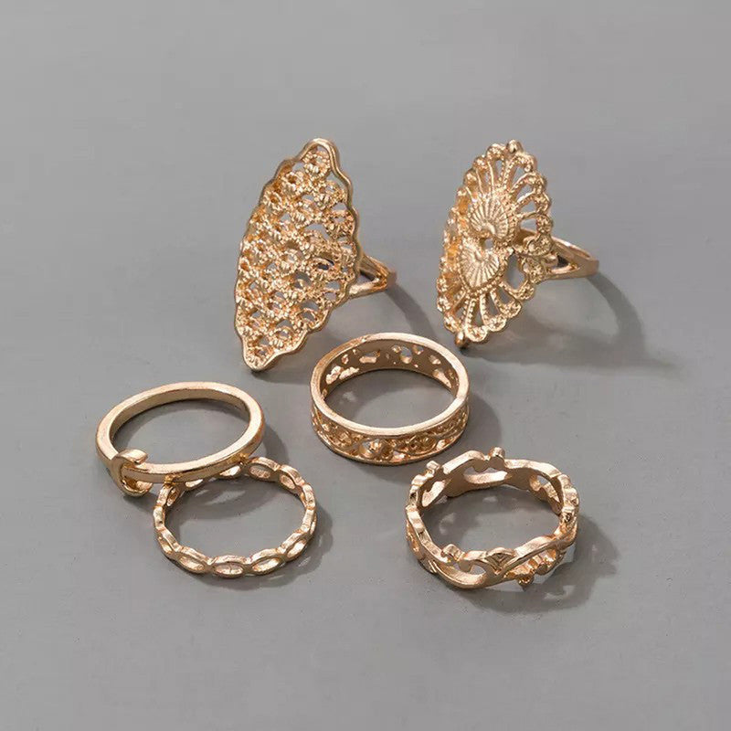 Women Cocktail Set of 6 Gold Plated Contemporary Finger Ring