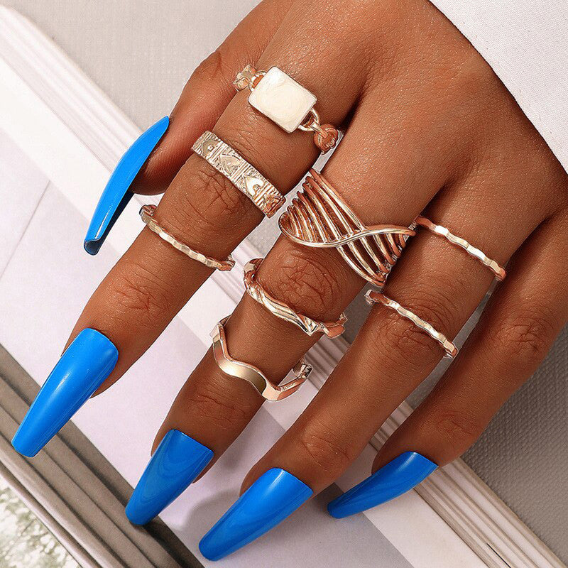 Gold Plated Contemporary Stackable Rings Set of 8