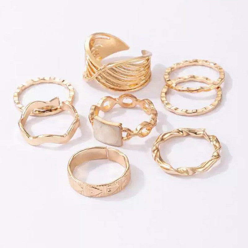 Gold Plated Contemporary Stackable Rings Set of 8