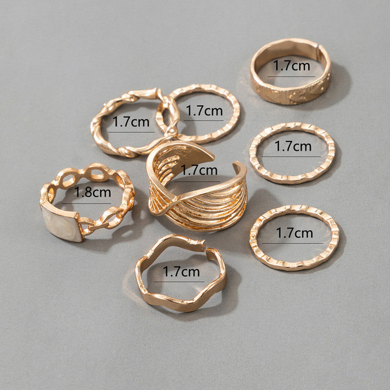 Gold Plated Contemporary Stackable Rings Set of 8