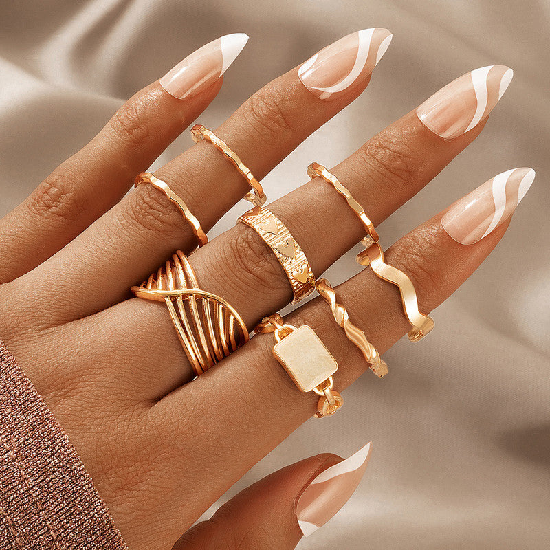 Gold Plated Contemporary Stackable Rings Set of 8