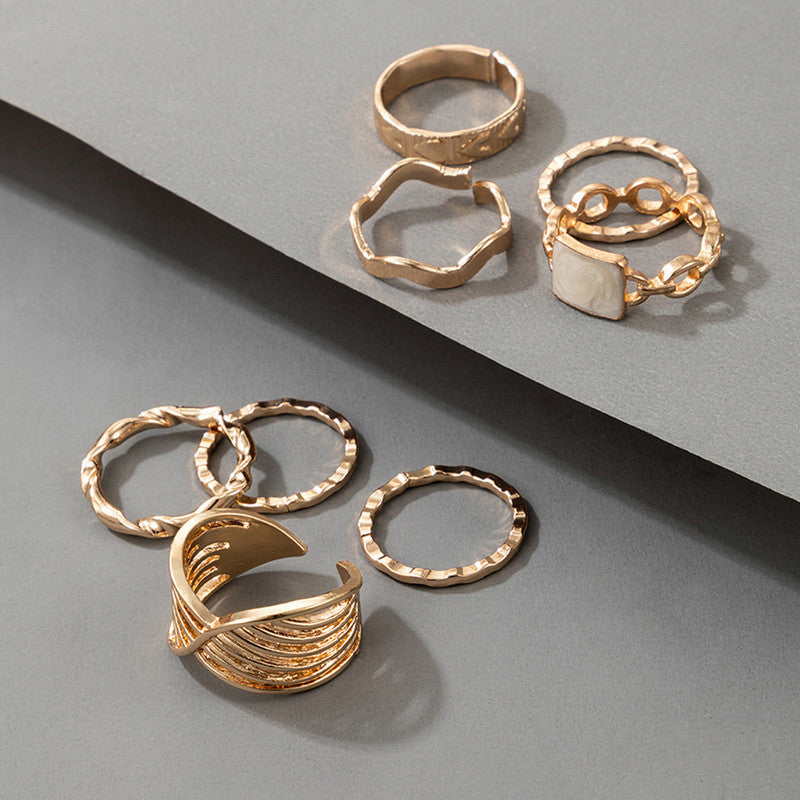 Gold Plated Contemporary Stackable Rings Set of 8