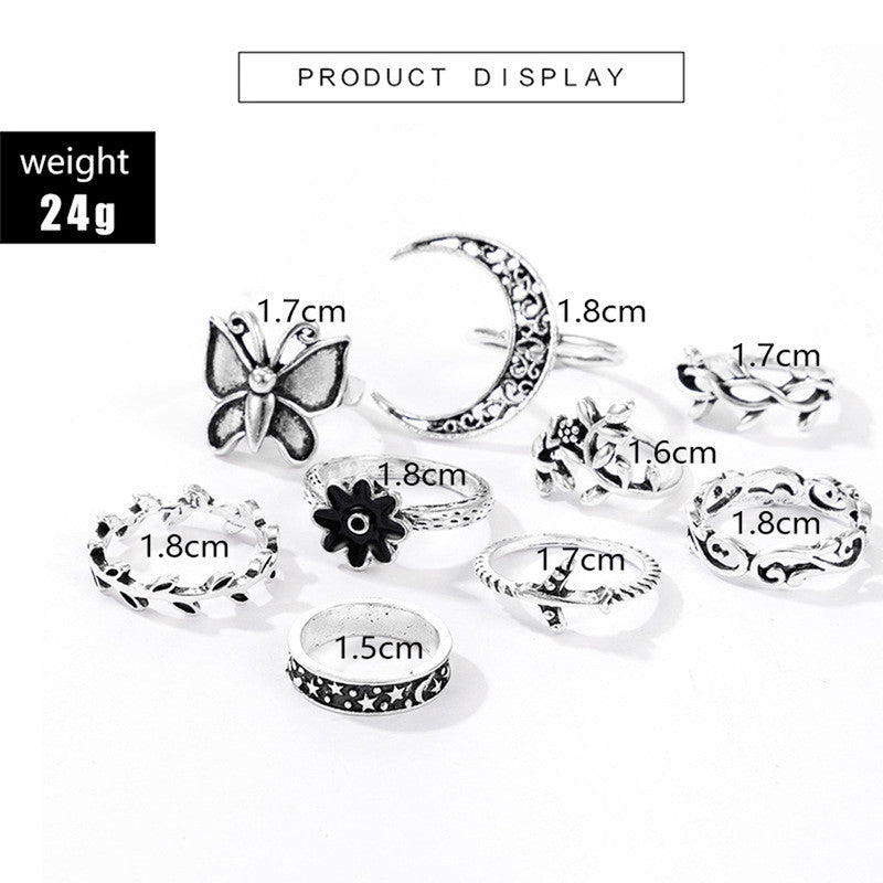 Women Silver Plated Contemporary Stackable Rings Set of 9