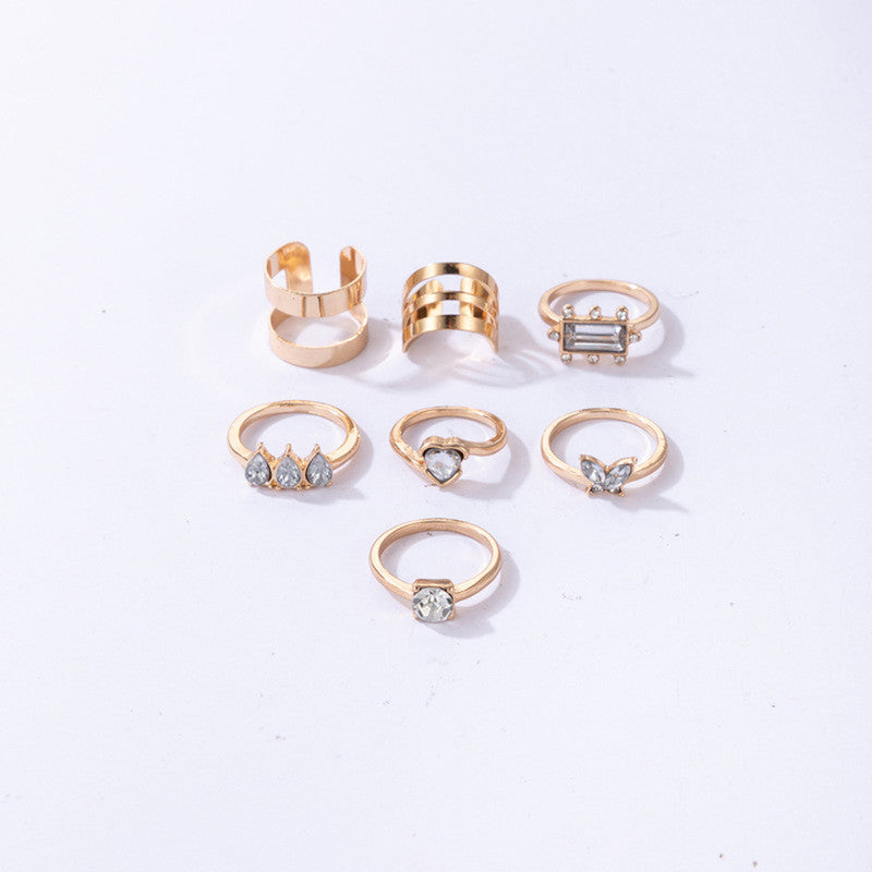 Gold Plated Stone Studded Contemporary Stackable Rings Set of 8