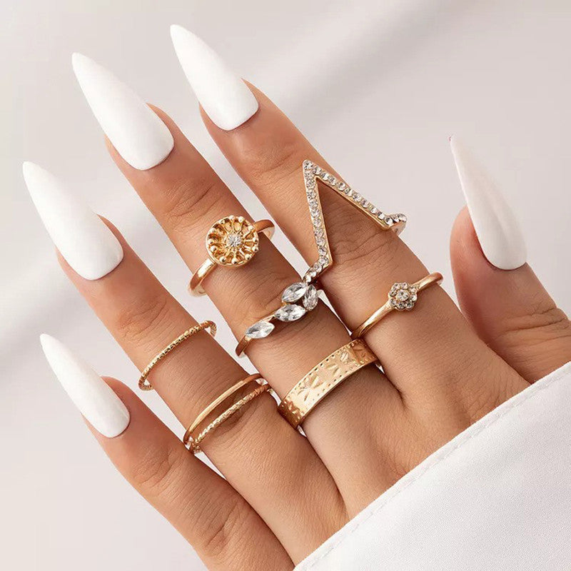 Gold Plated Contemporary Stackable Rings Set of 7