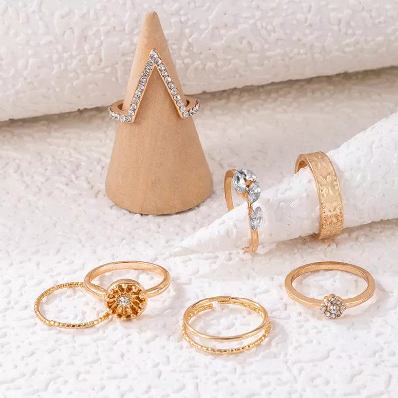 Gold Plated Contemporary Stackable Rings Set of 7