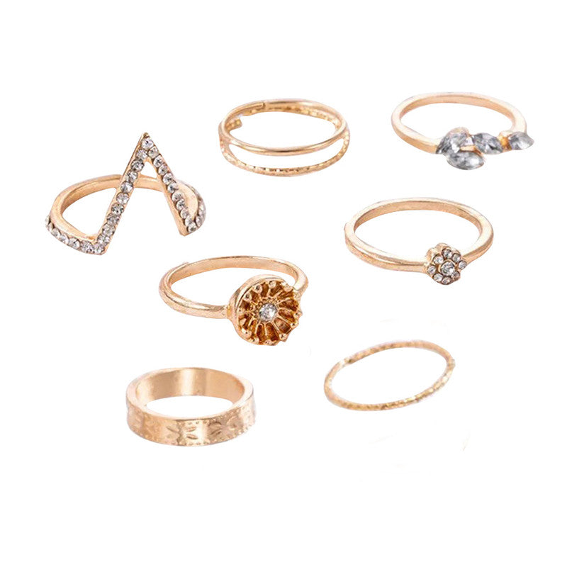 Gold Plated Contemporary Stackable Rings Set of 7