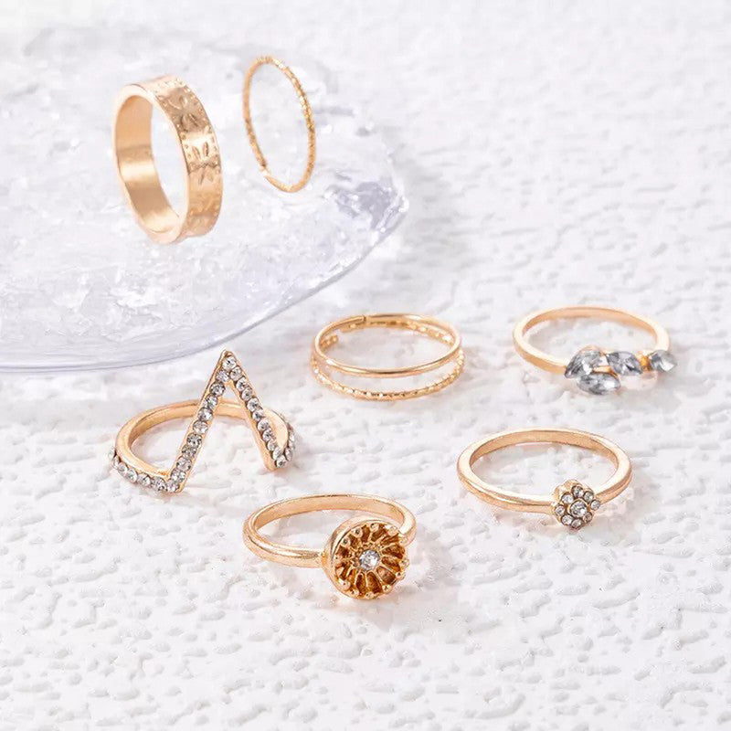 Gold Plated Contemporary Stackable Rings Set of 7