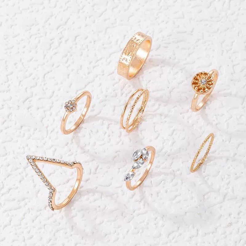 Gold Plated Contemporary Stackable Rings Set of 7