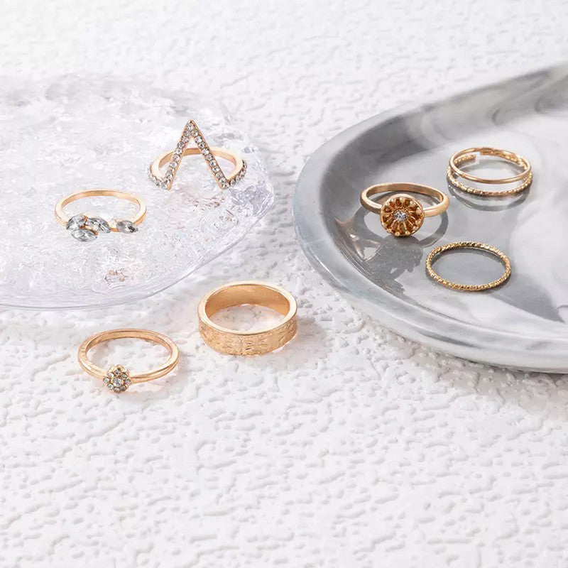 Gold Plated Contemporary Stackable Rings Set of 7