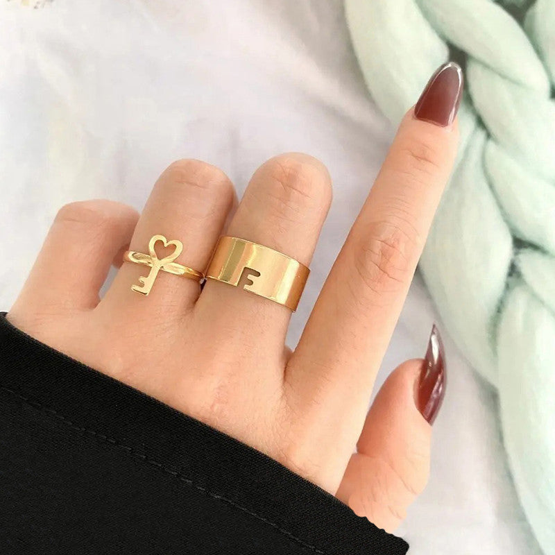 Gold-Plated Key-Themed Rings Pack of 2 For Women