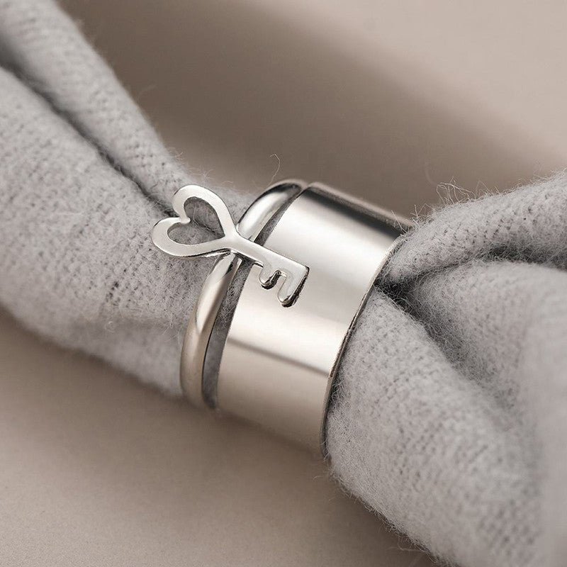 Silver-Plated Key-Themed Rings Pack of 2 For Women