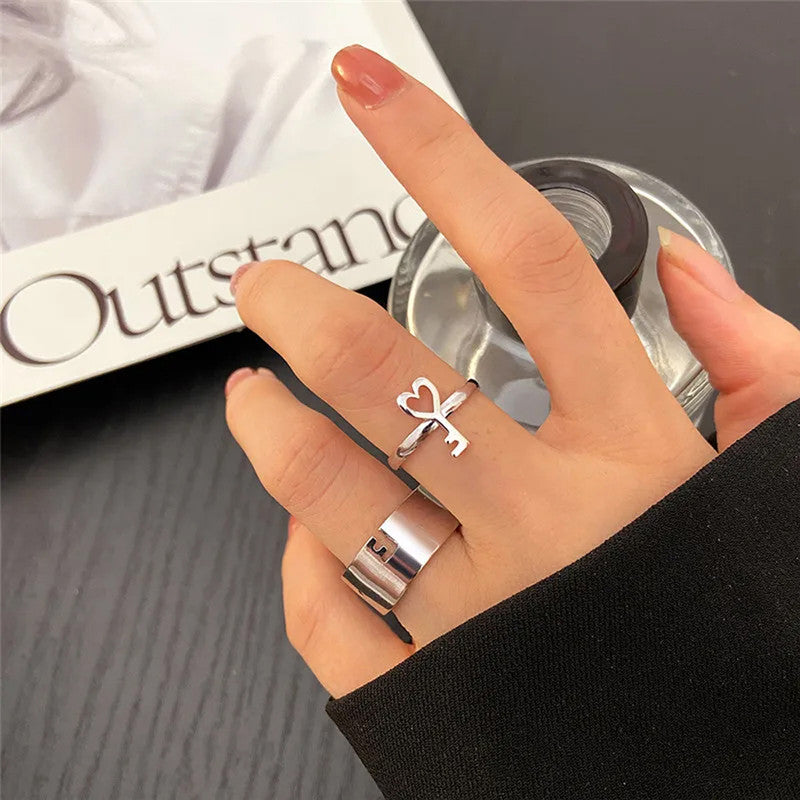 Silver-Plated Key-Themed Rings Pack of 2 For Women