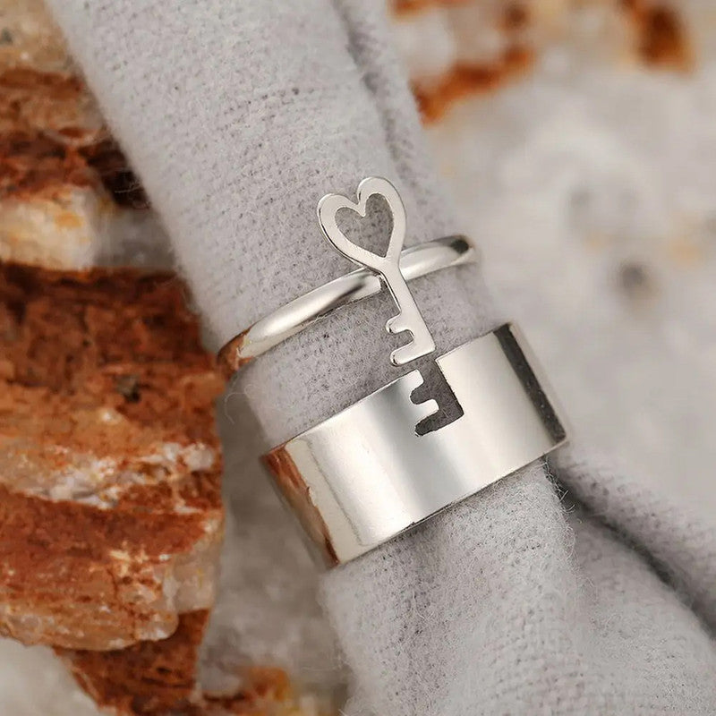 Silver-Plated Key-Themed Rings Pack of 2 For Women