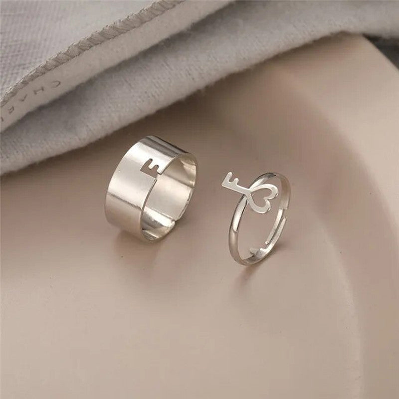 Silver-Plated Key-Themed Rings Pack of 2 For Women