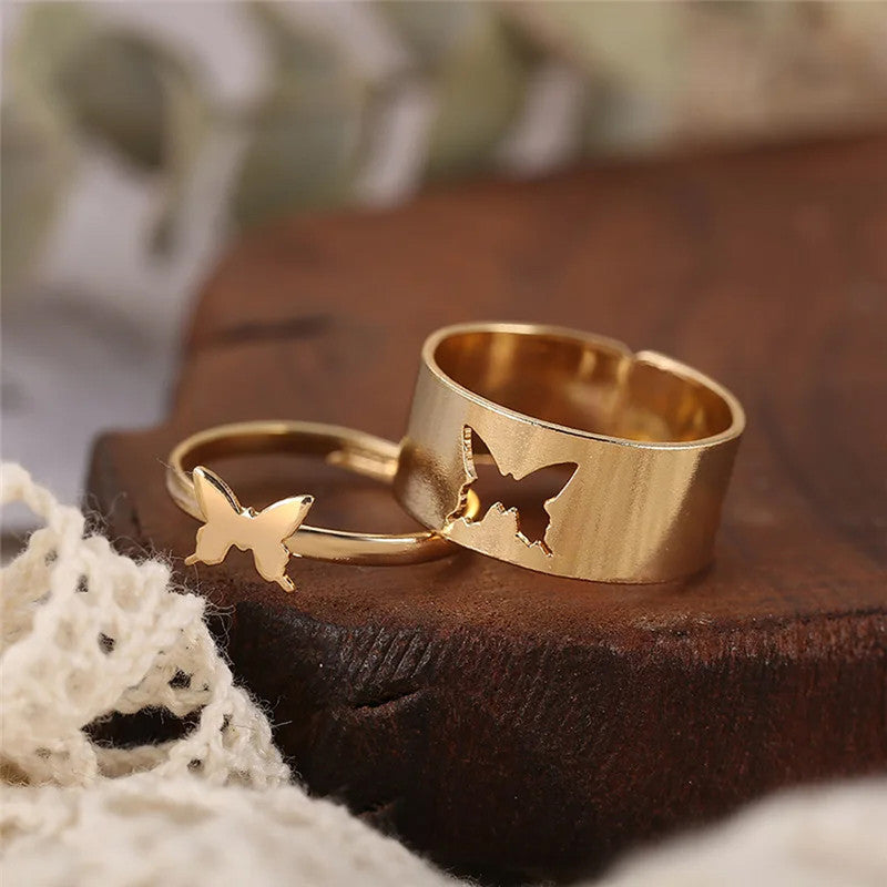 Gold-Plated Butterfly-Themed Rings Pack of 2 For Women