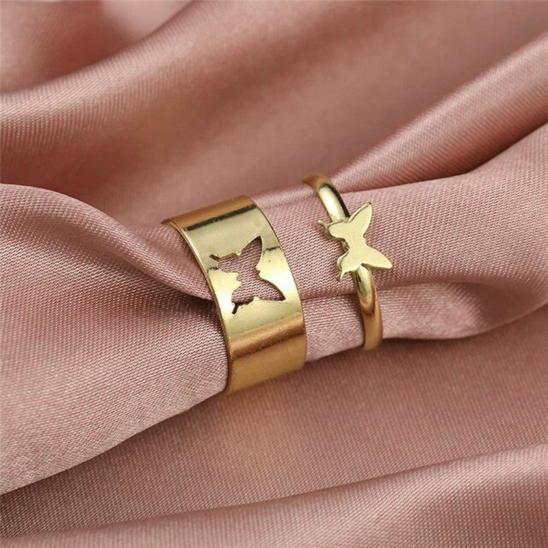 Gold-Plated Butterfly-Themed Rings Pack of 2 For Women