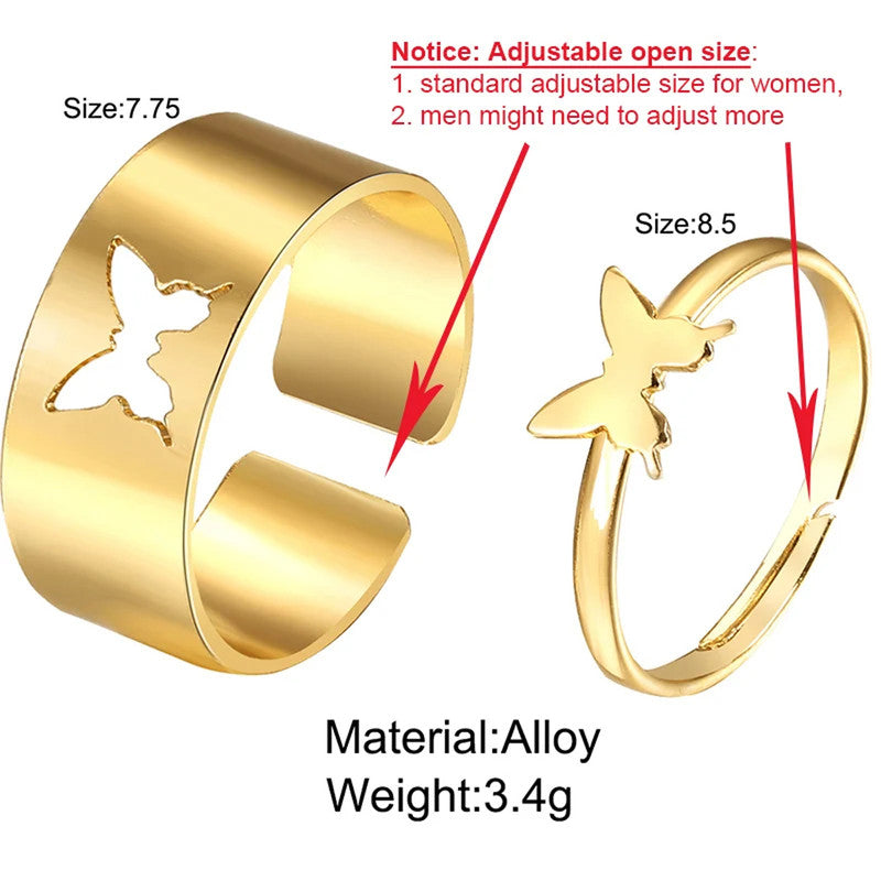 Gold-Plated Butterfly-Themed Rings Pack of 2 For Women