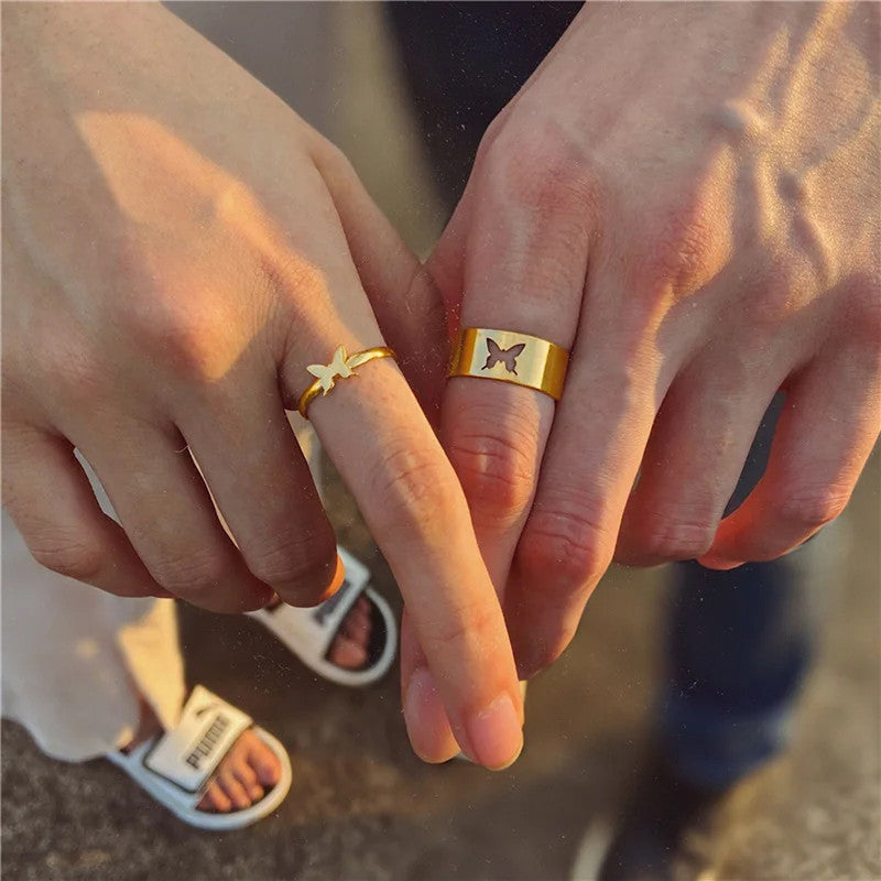 Gold-Plated Butterfly-Themed Rings Pack of 2 For Women