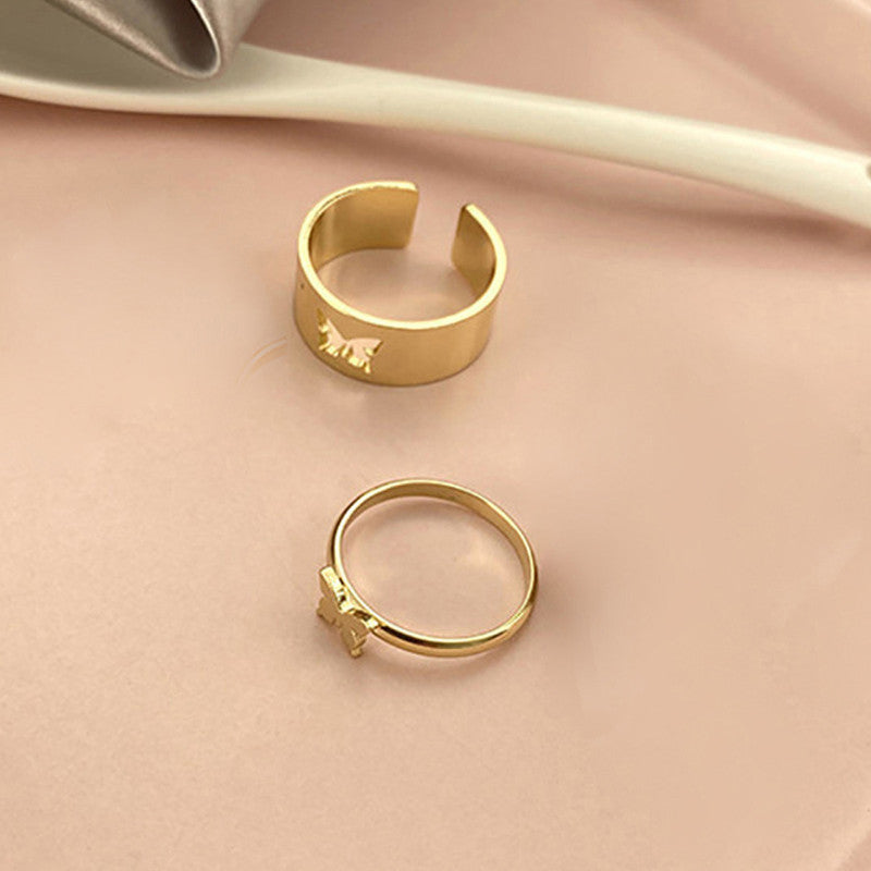 Gold-Plated Butterfly-Themed Rings Pack of 2 For Women