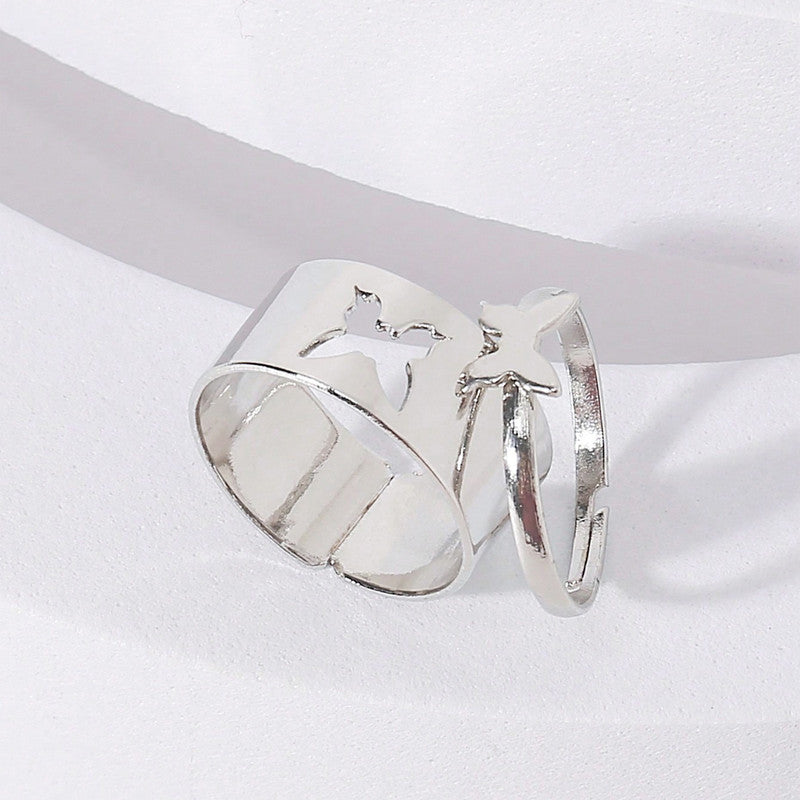 Silver-Plated Butterfly-Themed Rings Pack of 2 For Women