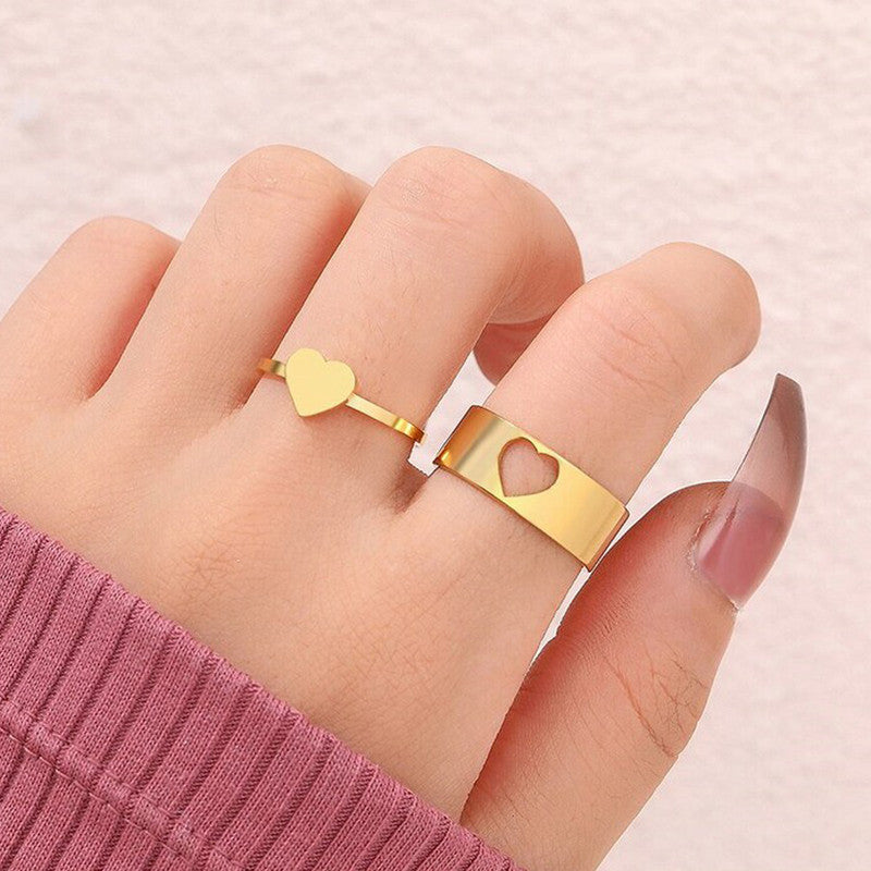 Gold-Plated Heart-Themed Rings Pack of 2 For Women