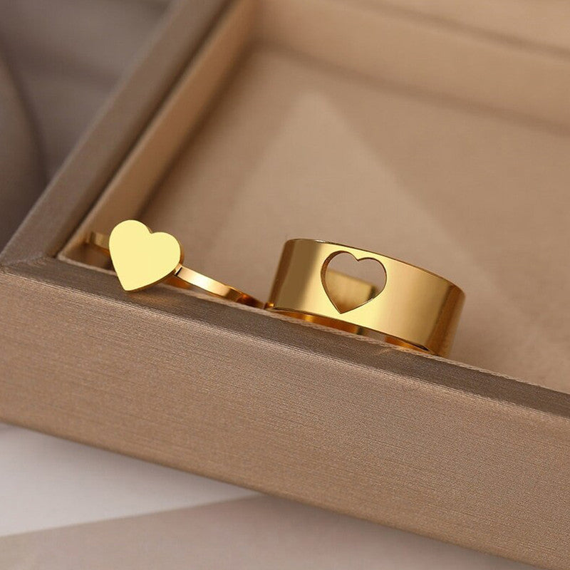 Gold-Plated Heart-Themed Rings Pack of 2 For Women