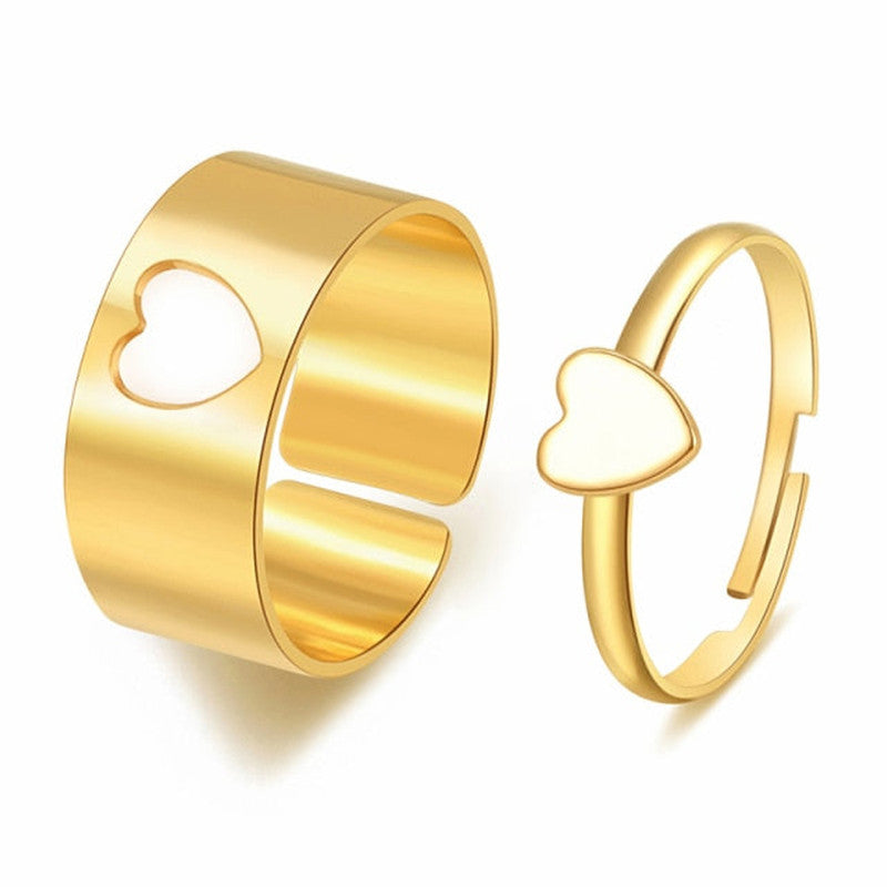 Gold-Plated Heart-Themed Rings Pack of 2 For Women