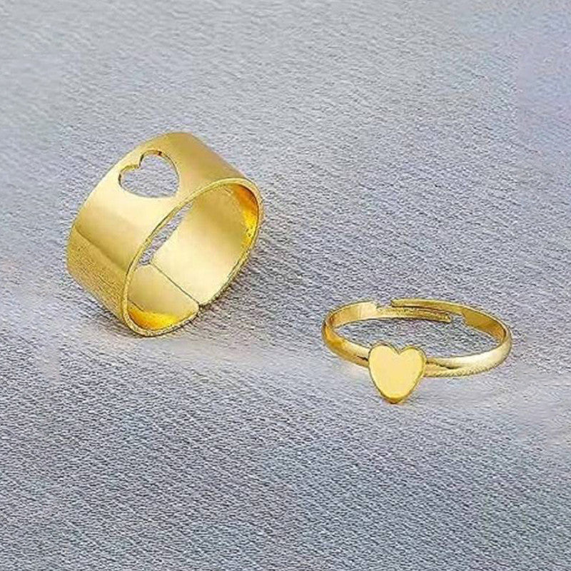 Gold-Plated Heart-Themed Rings Pack of 2 For Women