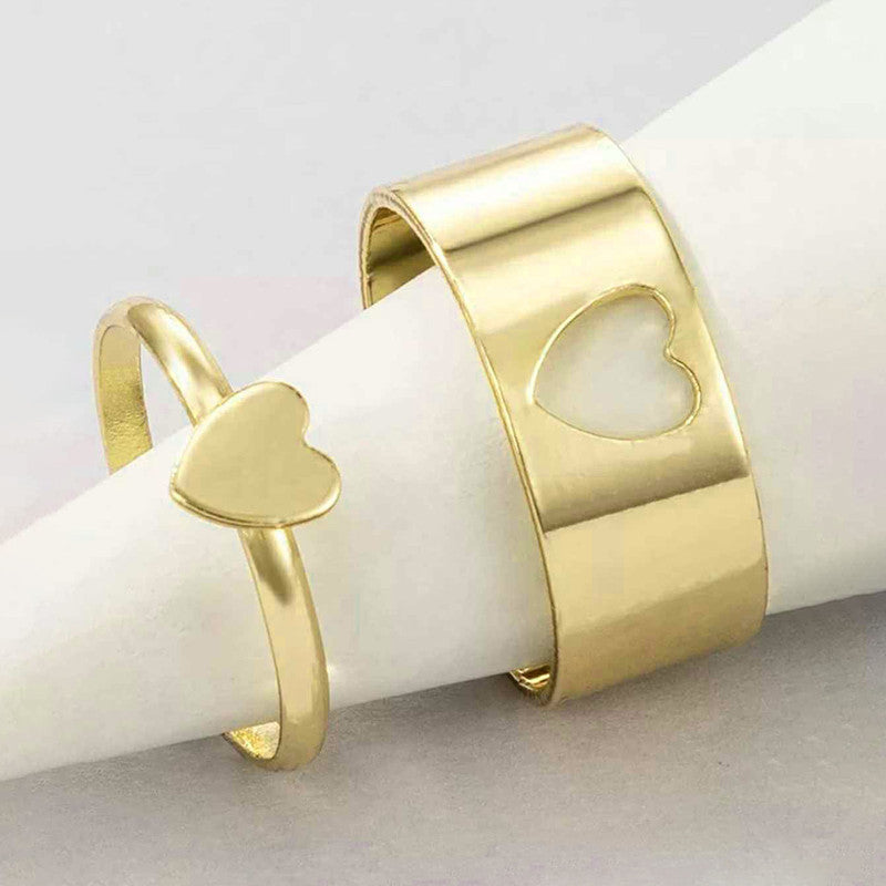 Gold-Plated Heart-Themed Rings Pack of 2 For Women