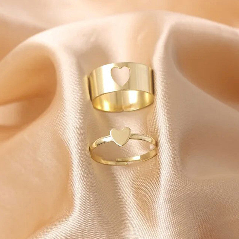 Gold-Plated Heart-Themed Rings Pack of 2 For Women