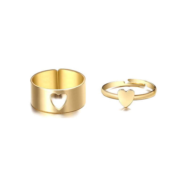 Gold-Plated Heart-Themed Rings Pack of 2 For Women