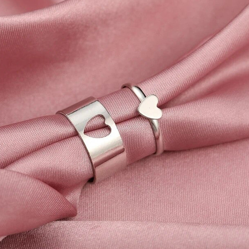 Silver-Plated Heart-Themed Rings Pack of 2 For Women