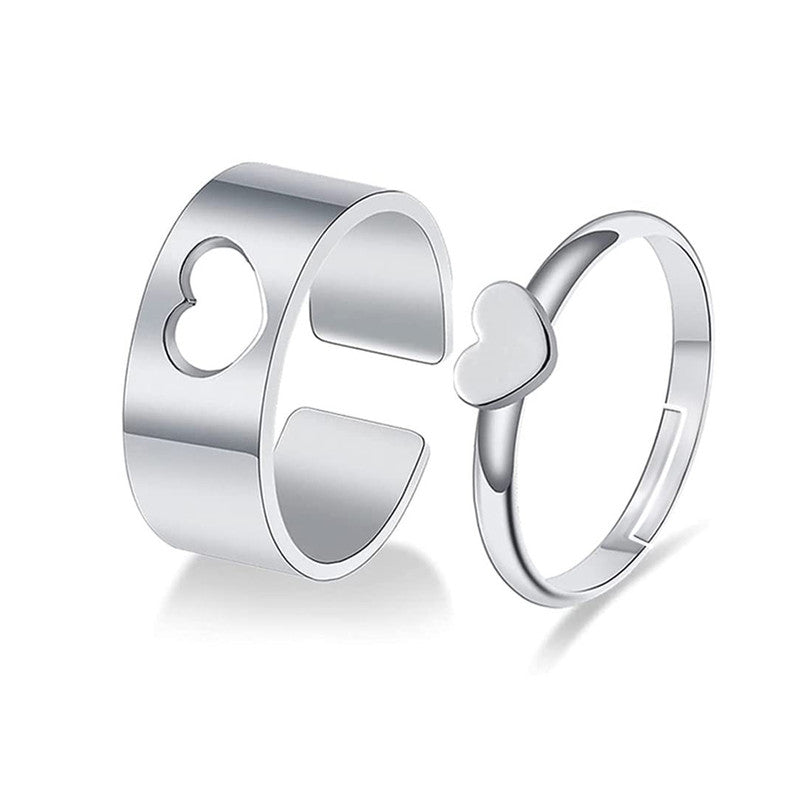 Silver-Plated Heart-Themed Rings Pack of 2 For Women