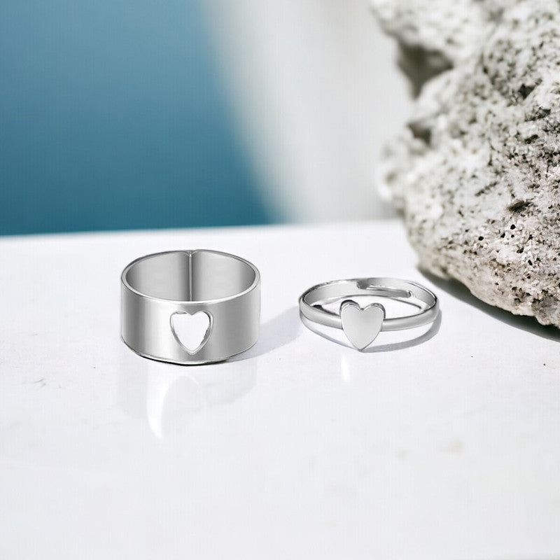 Silver-Plated Heart-Themed Rings Pack of 2 For Women