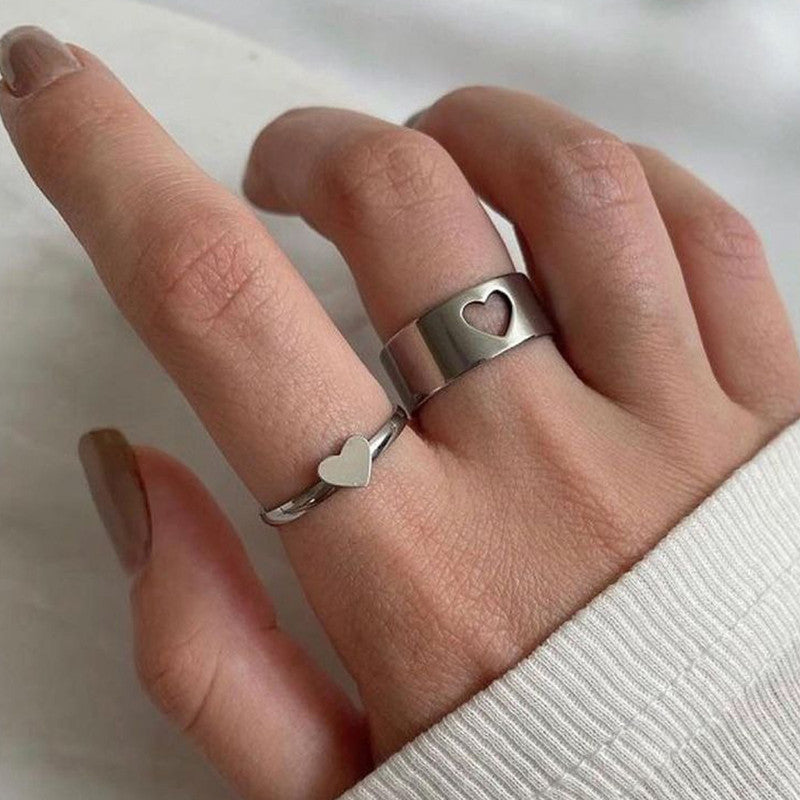 Silver-Plated Heart-Themed Rings Pack of 2 For Women