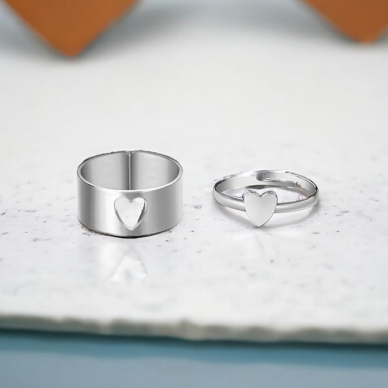 Silver-Plated Heart-Themed Rings Pack of 2 For Women