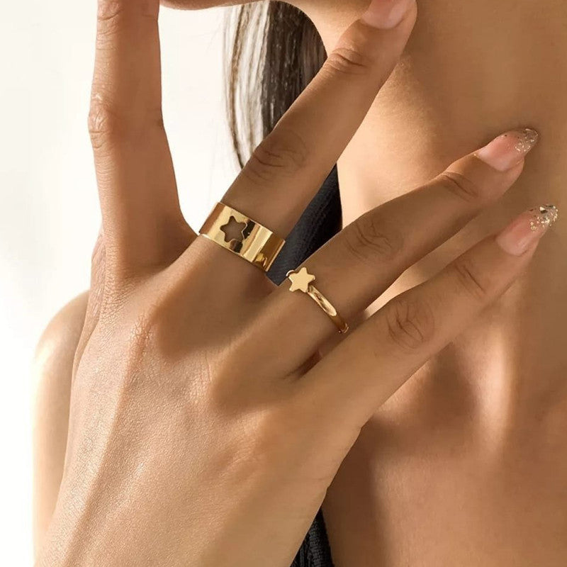 Gold-Plated Star-Themed Rings Pack of 2 For Women