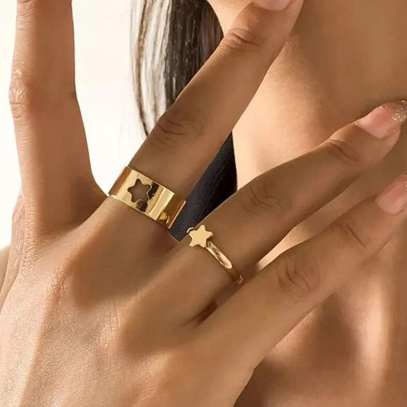 Gold-Plated Star-Themed Rings Pack of 2 For Women